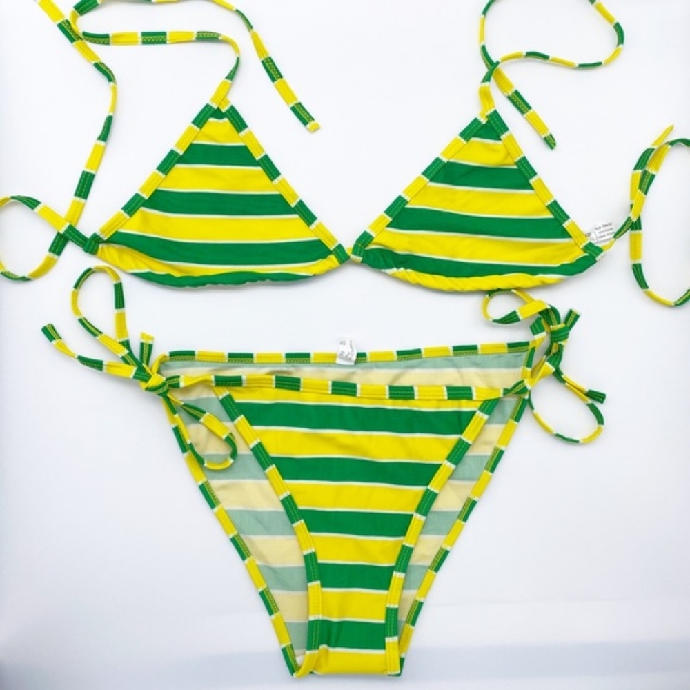 🙋🍍Classic String Bikini OS Stripes Yellow Green